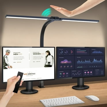 LED Desk Lamp Spot for Office Home, Eye Caring Architect lamp with Clamp,Dual Screen Computer Monitor Gooseneck Smart,Light for Reading, Study , Work (Black)