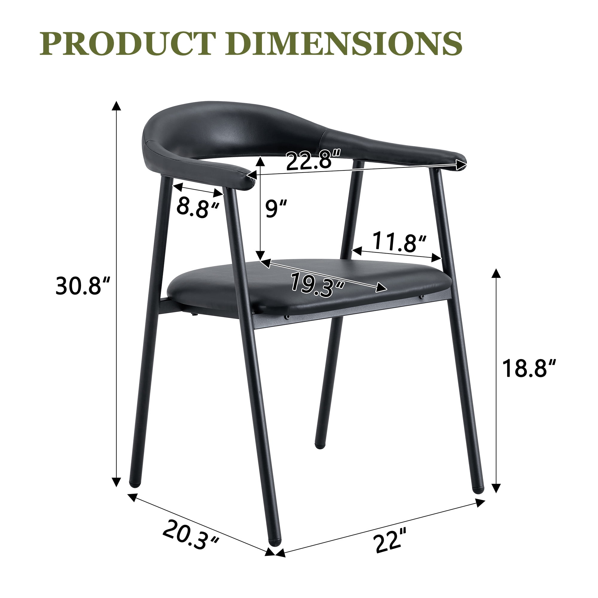 Leumius Dining Chairs Set of 4,PU Leather Dining Room Chairs with Cushion Seat and Metal Legs,Modern Minimalist Style Kitchen Chairs for Kitchen Living Room,Easy Assembly,Black PU