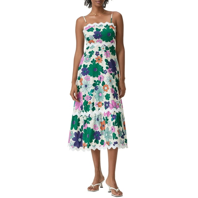 Gupgi Robe Débardeur Florale pour Femmes Bretelles Spaghetti Robes Évasées Sans Manches Taille Haute Robe Longue Fluide Robe de Plage