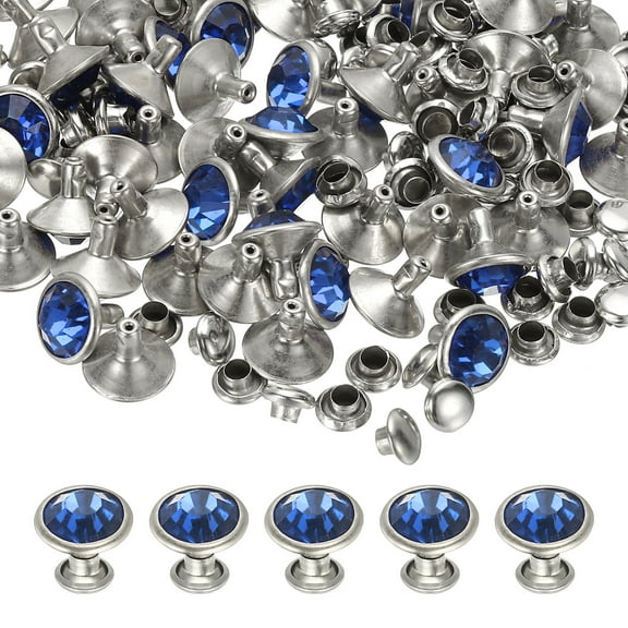 Uxcell 10mm Leather Rivets, 70 Sets Rhinestone Rivet Studs Double Cap Spikes Rivet for Leather Crafting for Decor Repair DIY Clothing Belts Bags Shoes, Light Blue Silver Tone