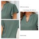 thumbnail image 5 of Camisa con ojales para mujer, volantes, manga corta, ribete con volantes, cuello en V, Color puro, camisa para mujer, Top para primavera y verano, verde, L, 5 of 6