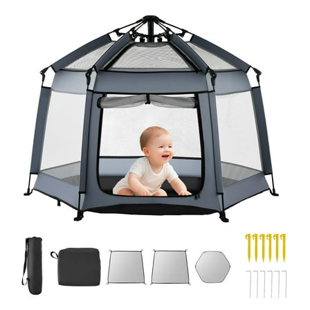 VEVOR Baby Playpen, Pop Up Toddler Playpen with Canopy, Indoor & Outdoor Portable Play Yard for Babies Toddlers with UPF 50  Sunshades & Travel Bag for Home Park Beach, Foldable and Lightweight