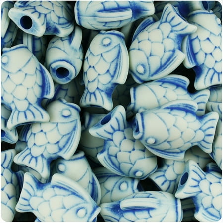 - BeadTin Ivory & Blue Antique 24mm Fish Pony Beads (24pcs)
