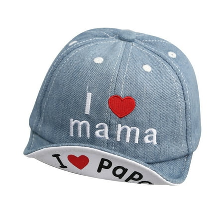 

Fashion Denim Baby Hat Love Papa Mama Letter Kids Baseball Caps Summer Boy Girl Sun Hats Visor(Light Blue)