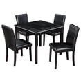 thumbnail image 3 of GZXS 5-Piece Square Dining Table Set for 4, PU Upholstered Dining Chairs with Ergonomic Back, Rubber Wood Legs, MDF Top and Acrylic Crystal Crushed Trim, Black, 3 of 8