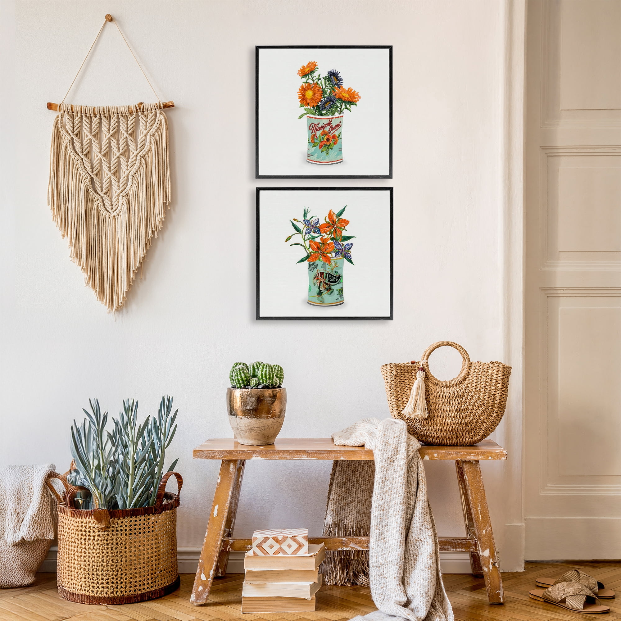 Stupell Industries Nostalgic Marigold & Lily Bouquets 2 Piece Black Framed Giclee Art Set, design by Val Rhodes