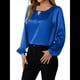 thumbnail image 2 of Camisa Informal de Satén de Larga para Mujer, Elegante Blusa de Trabajo, Atuendo Formal de Otoño para la Oficina Azul L, 2 of 10