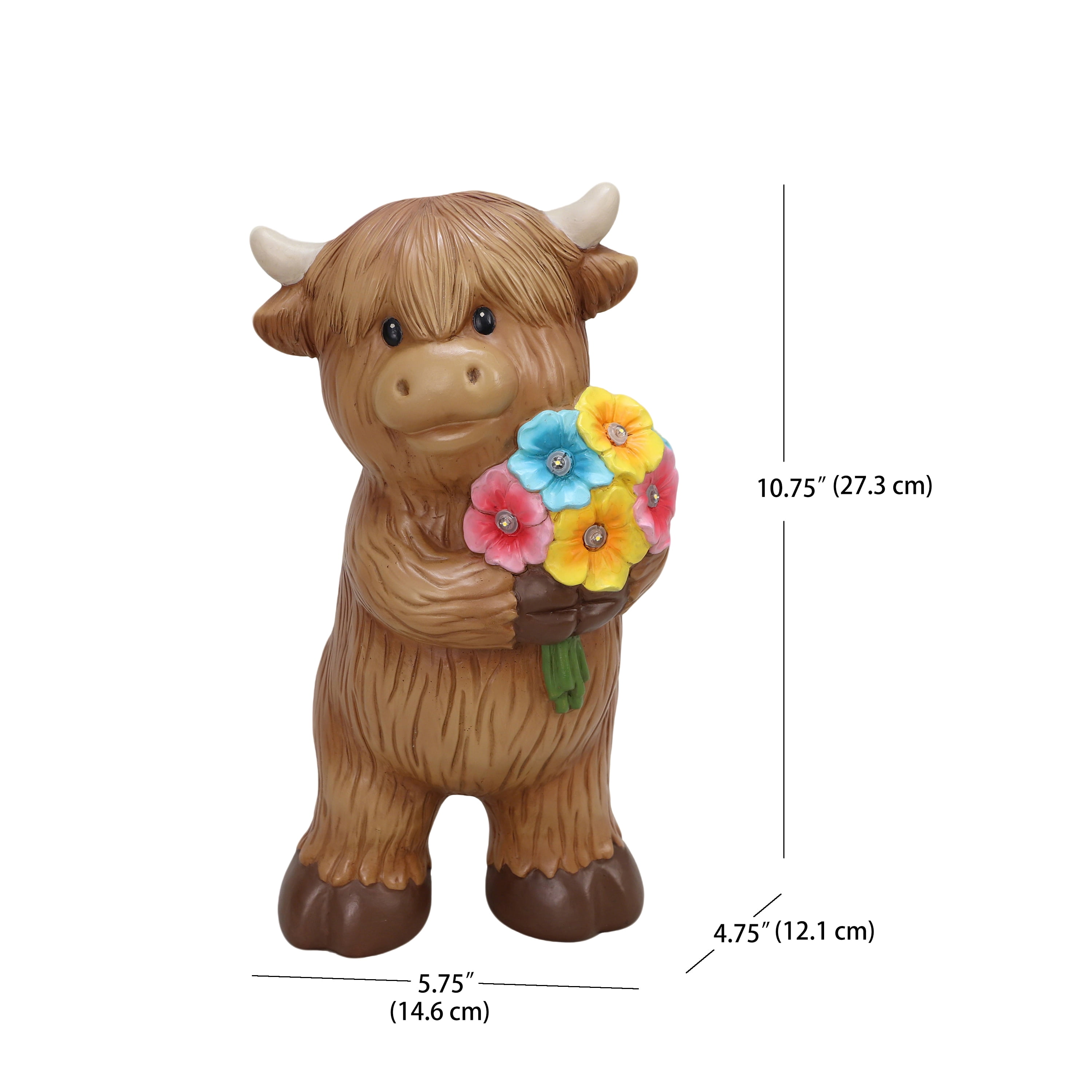 Mainstays Outdoor Solar Highland Cow Statue 5.75 in L x 4.75 in W x 10.75 in H