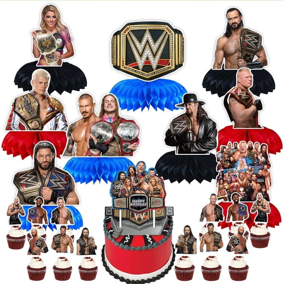 WWE Wrestling Party Decorations Centerpieces Cake Toppers Supplies for Birthday Photo Props Honeycomb Table Toppers