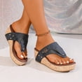 thumbnail image 2 of Dakaela Women's Cork Footbed Flip Flops Wedge Platform Thong Sandals with Arch Support Comfortable Casual Summer Beach Slides Size 6-10 Blue, 2 of 9