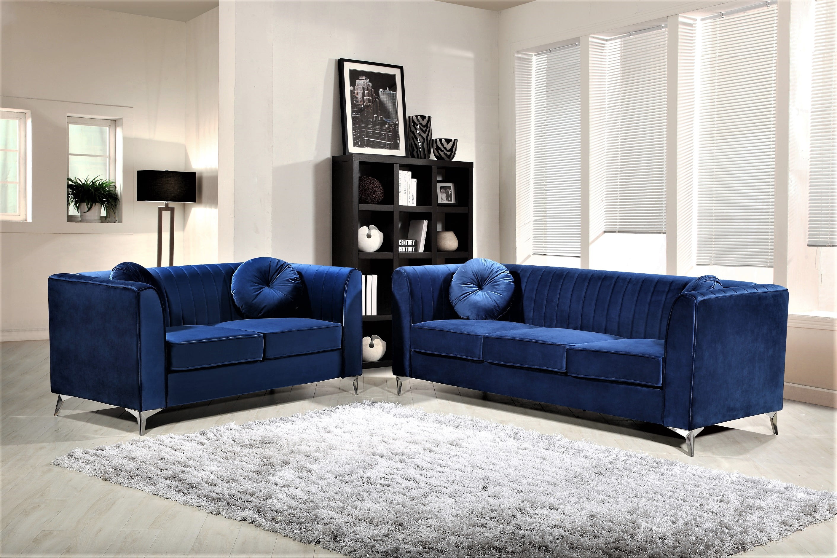 Blue Velvet 2 Piece Living Room Set – Modern House