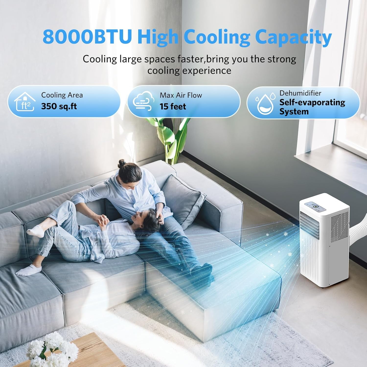 FREE VILLAGE Portable Air Conditioners,8000 BTU,4 in 1 Portable AC Unit with Window Kits, Fan & Dehumidifier Modes,Cools up to 350 Sq.Ft,LED Display/Remote Control,24H Timer for Living Room,Bedroom