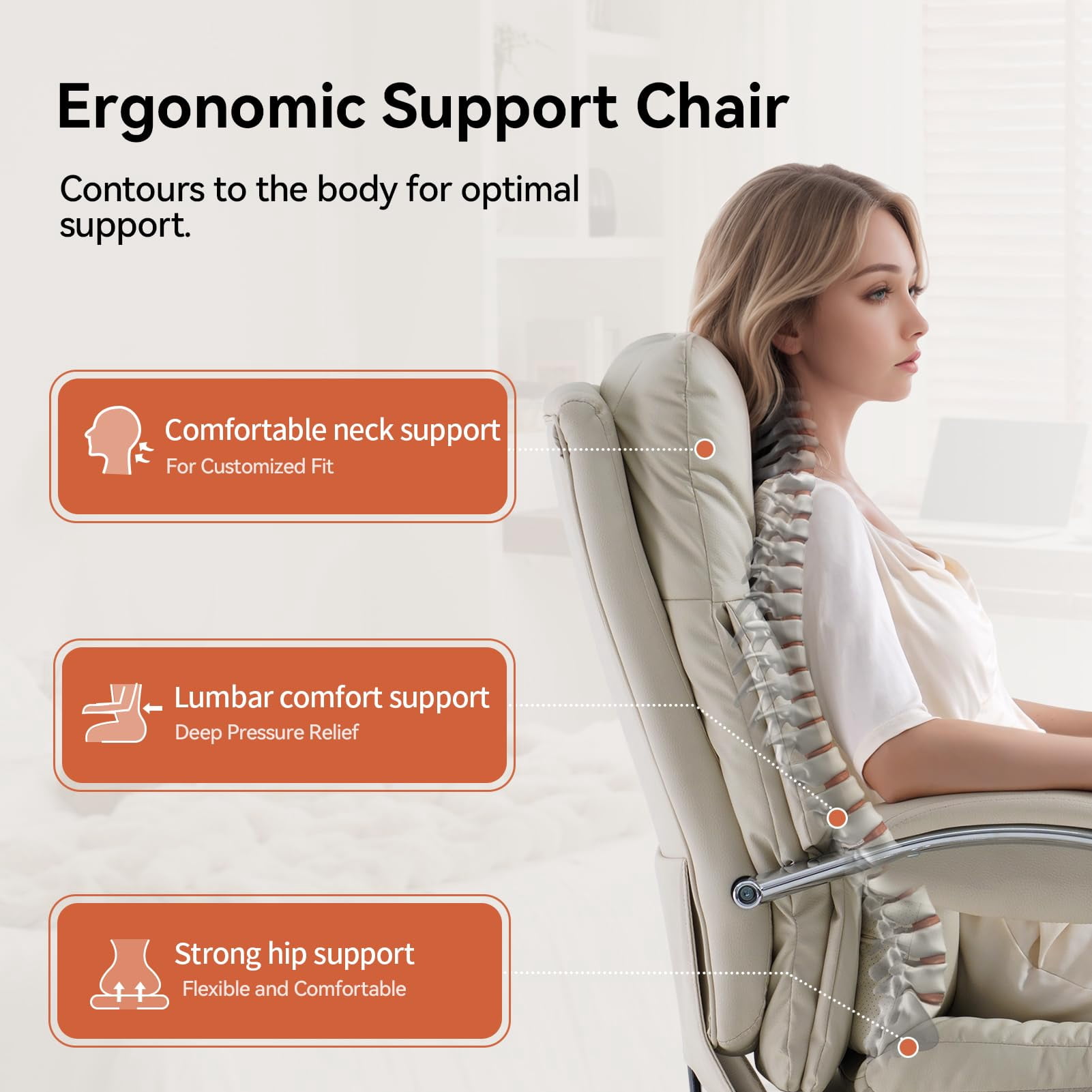 LEAGOO Reclining Office Chair with Foot Rest, Executive Office Chairs with Arms, Ergonomic High Back PU Leather Comfy Swivel Computer Desk Chairs with Wheels and Lumbar Support for Home Office, White