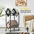 thumbnail image 4 of SPECSTAR Vinyl Record Storage Rack, 2 Tier Record Organizer 160-200 LP Holder Display Stand for Albums, Magazines, Books, Office Files w/Caster, 4 of 9