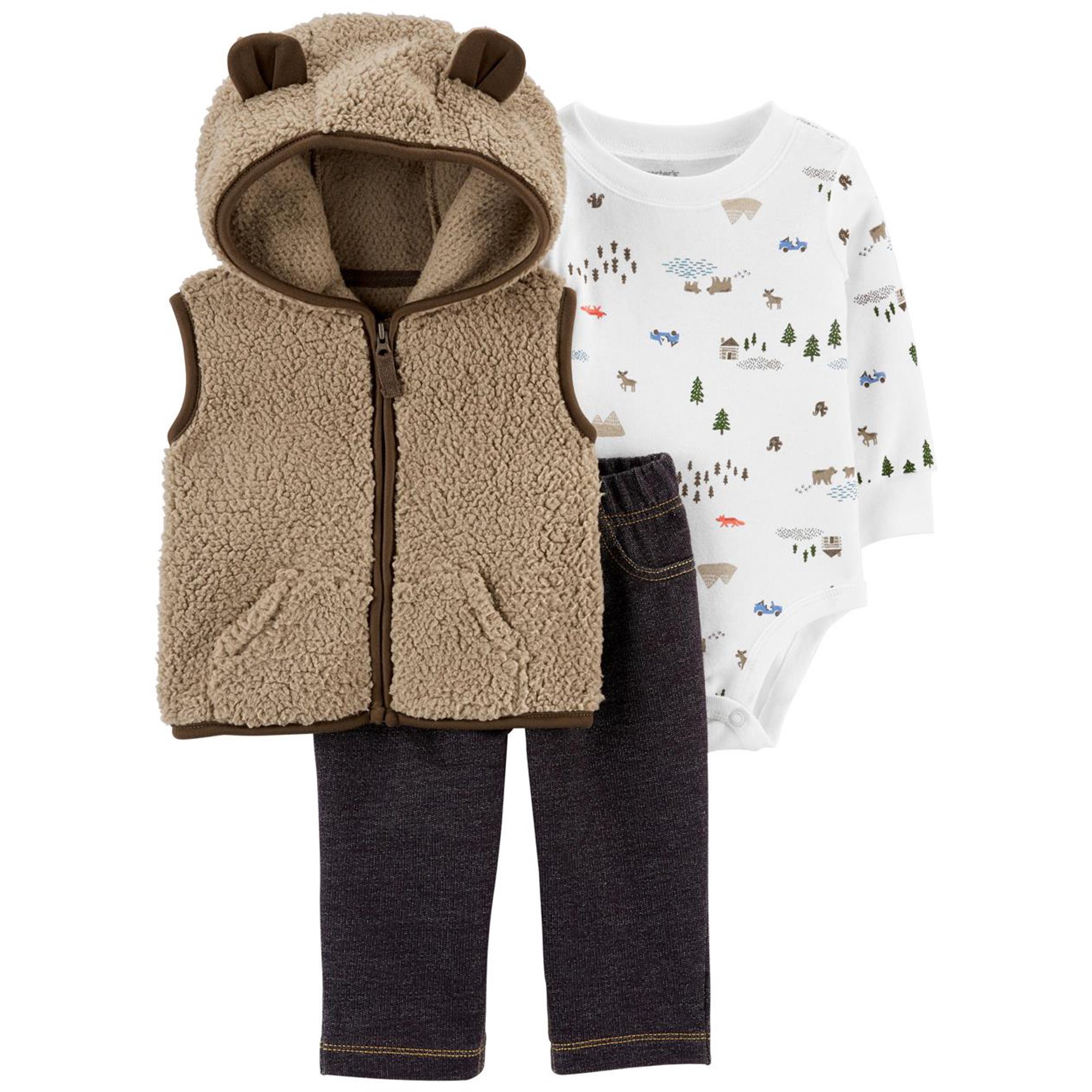 Carters Boys 0-24 Months Bear Sherpa 3-Piece Vest Set (Brown Newborn) -  Walmart.com