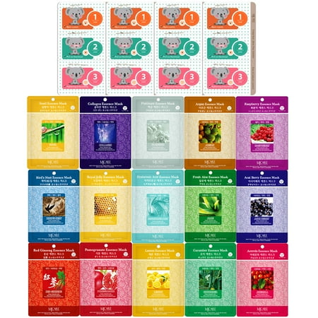 Full Face Mask Bag Pack of 20, The Elixir Beauty Concentrated Collagen Essence Full Face Mask Sheets + 3-Step Blackhead Remvoing Nose Strip ()