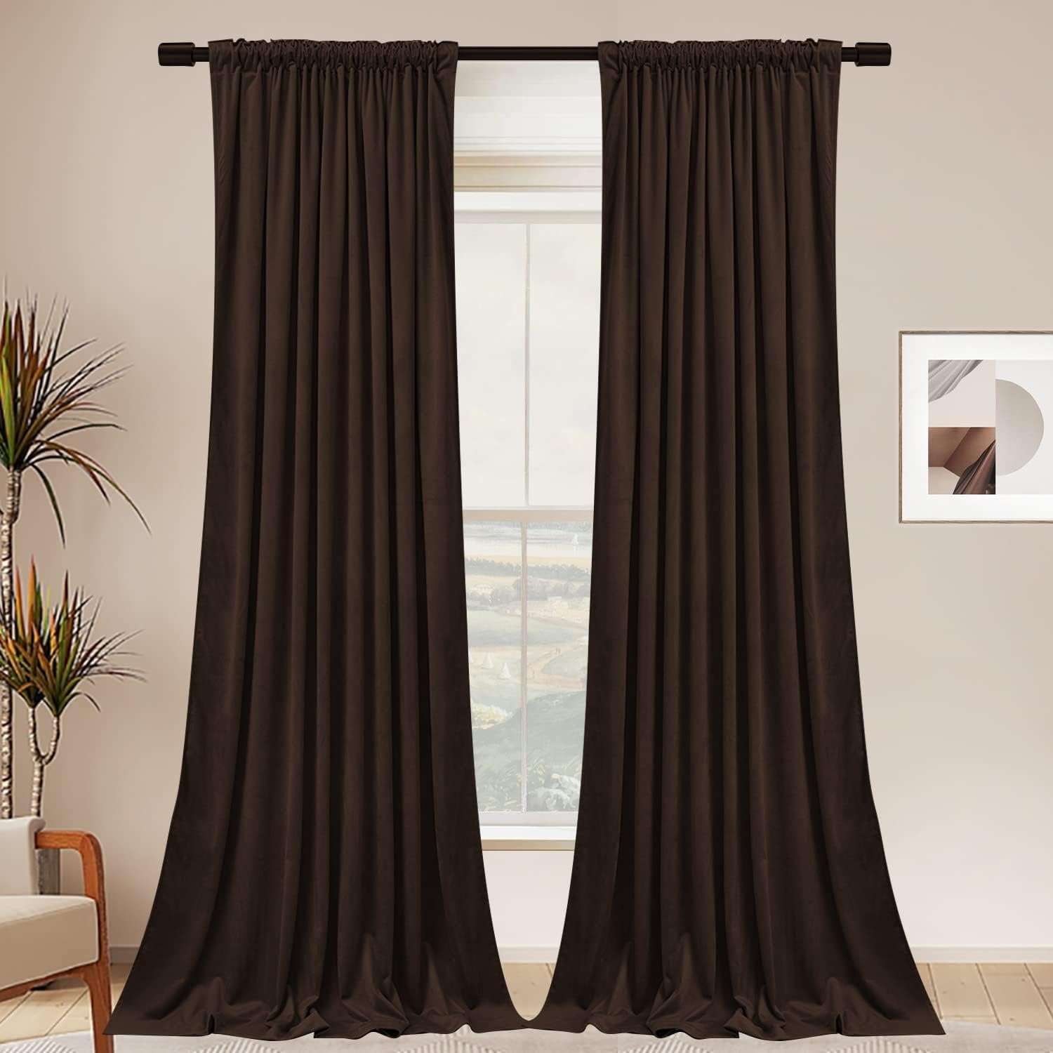 Velvet Curtains with Back Tab and Rod Pocket Soft Privacy Light Filtering Velvet Drapes for Bedroom and Living Room, Set of 2 Panels