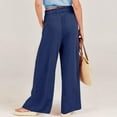 thumbnail image 6 of Rciityk Casual Pants for Women Flowy Wide Leg Pants High Waist Drawstring Straight Lounges Pants Solid Color Loose Long Trousers with Pockets Navy XL, 6 of 7