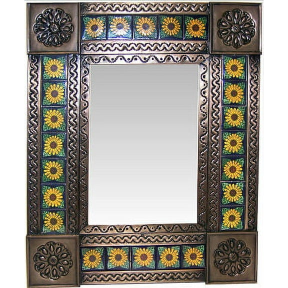 Small Sunflower Tile Talavera Tin Mirror