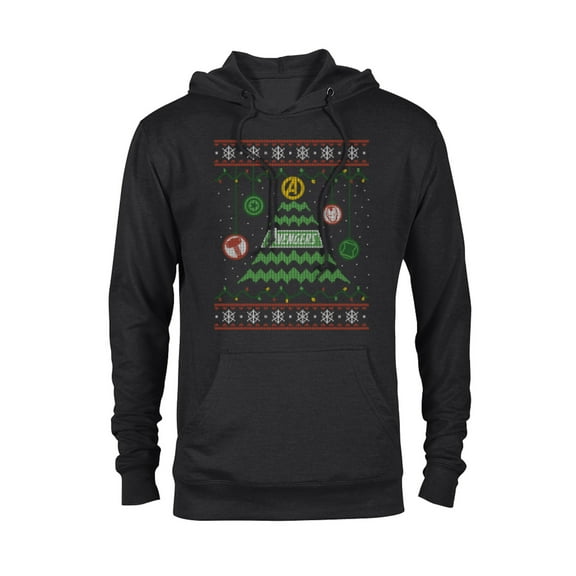 Marvel Avengers Ugly Christmas Sweater Retro Tree Holiday - Pullover Hoodie for Adults - Customized-Black
