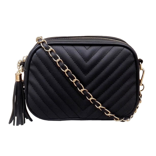 Bolso De Cadena Informal A La Moda De Color Puro De Piel Sintética Para Mujer, Bolso Cruzado De Hilo Bordado, Bolso De Hombro Con Borlas Advancent AP006911-01