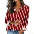 thumbnail image 5 of Abtuhar Women Button Shirts Fall Long Sleeve Print Striped Collar Satin Open Front Straight Hem Womens Tops, 5 of 5