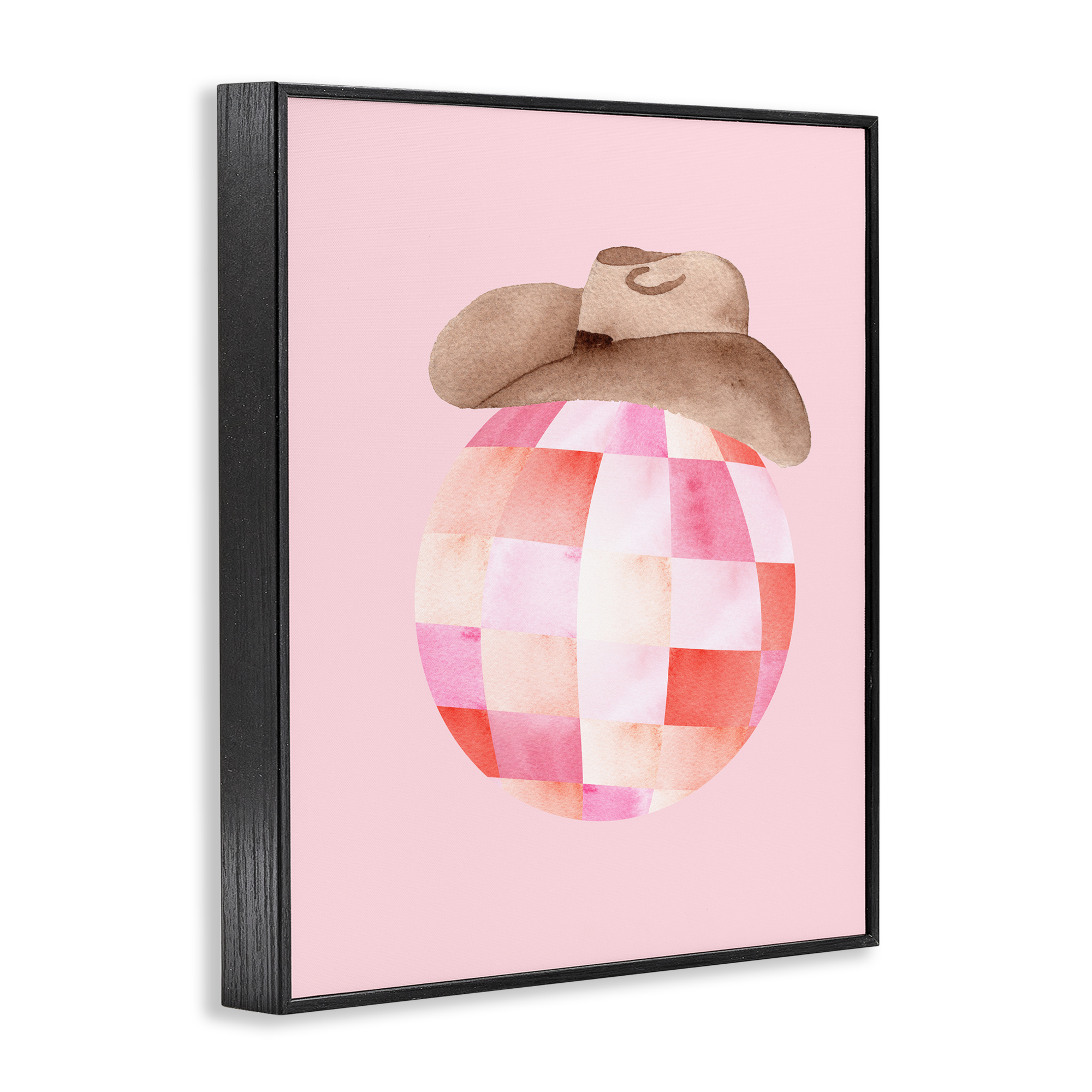 Rosy Disco Cowgirl Hat Black Framed Giclee Art, design by Nina Jacobs