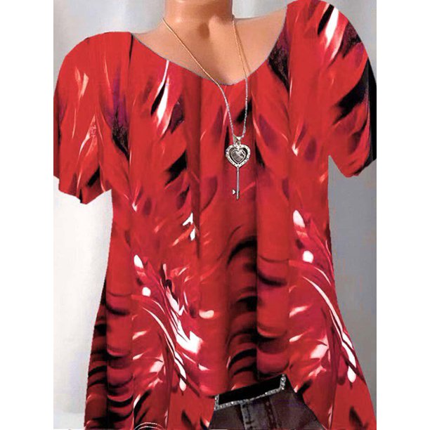 Tallas de talla grande Tinta Impresión en V cuello de tee Rosegal Camisetas tallas grandes