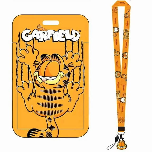 Cartoon Cat Garfield Lanyard With ID Holder Keychain