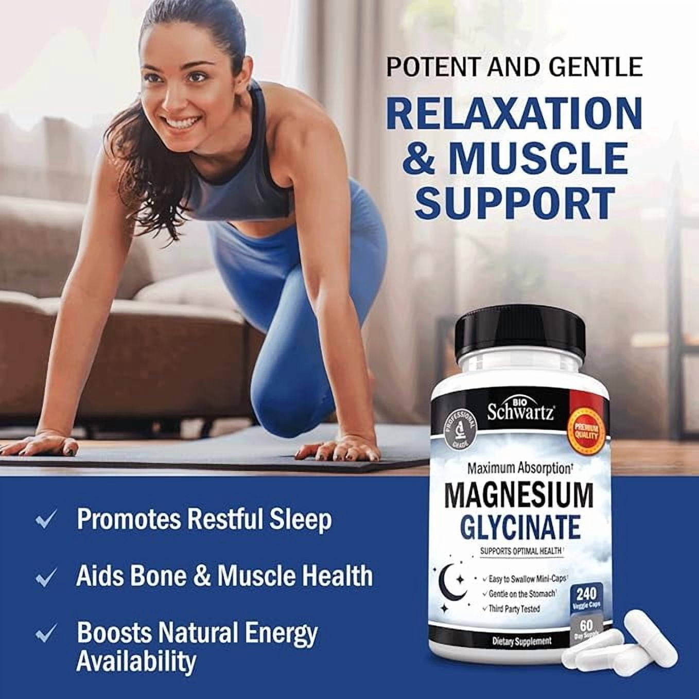 BioSchwartz 500mg Pure Magnesium Glycinate for Nerves, Muscles, Heart, Mood, and Sleep, 240 Capsules