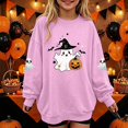 thumbnail image 3 of DJDLJWCJ Girls Halloween Fleece Sweatshirt Long Sleeve Crew Neck Oversized Graphic Pullover Kids Fall Casual Halloween Sweatshirts Pink Size 2T, 3 of 7