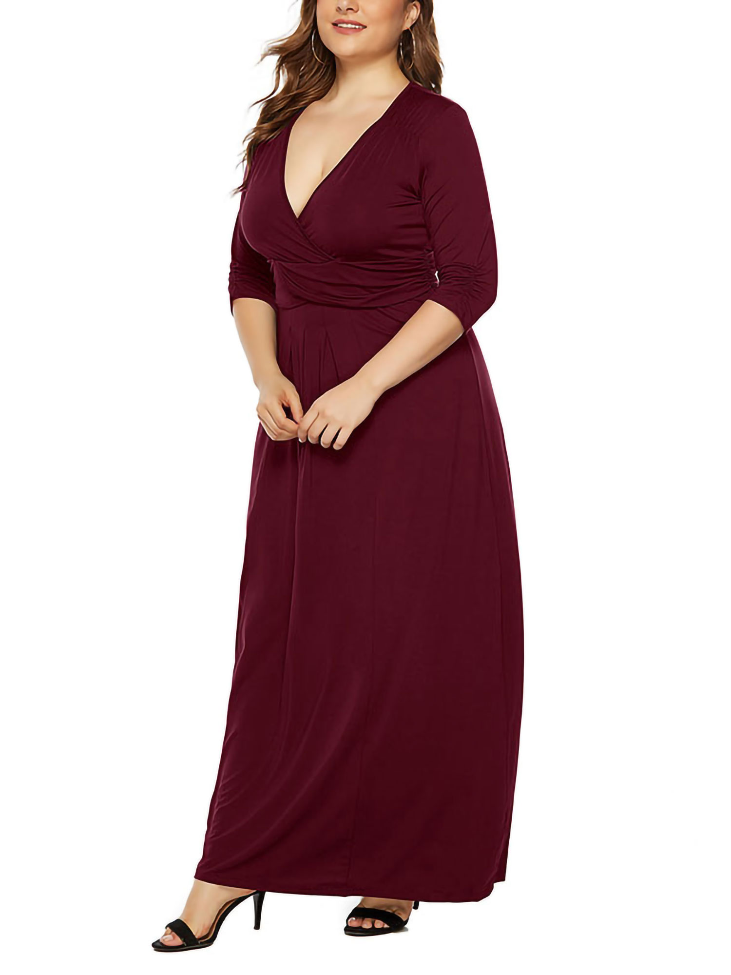 AMaVo Avamo Women Stretch Ball GWON Formal Dress 3/4 Sleeve Loose Flowy Plain Party Maxi Dresses Plus Size Casual Wedding Long Dress, Women's, Size: