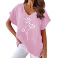thumbnail image 1 of TSADFHJI Hauts d'Été pour Femmes Boho T-Shirt Décontracté à Manches Courtes Imprimé Floral Col en V TTTG Rouge, 1 of 2