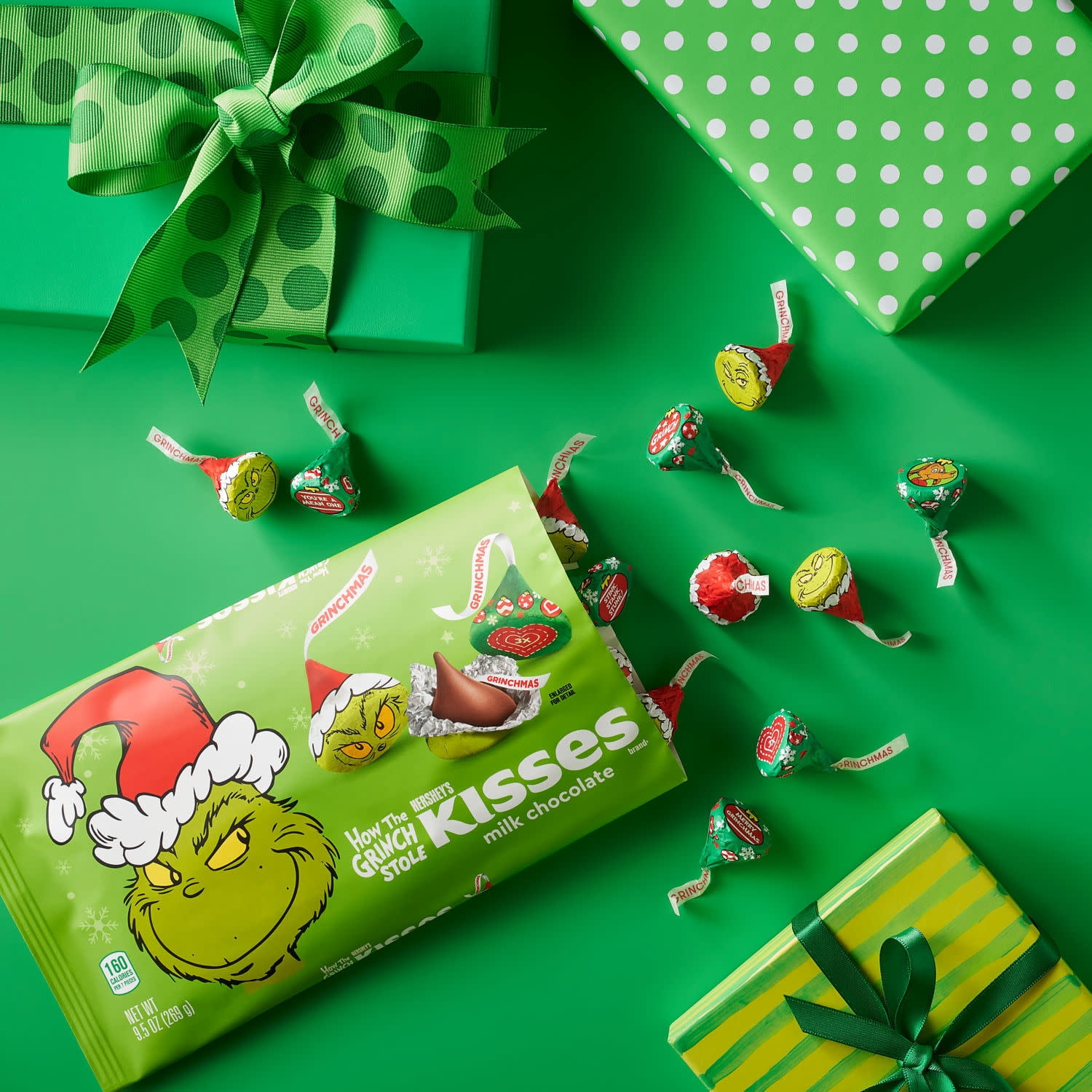 (2 pack) Hershey's Kisses Grinch Milk Chocolate Christmas Candy, Bag 9.5 oz