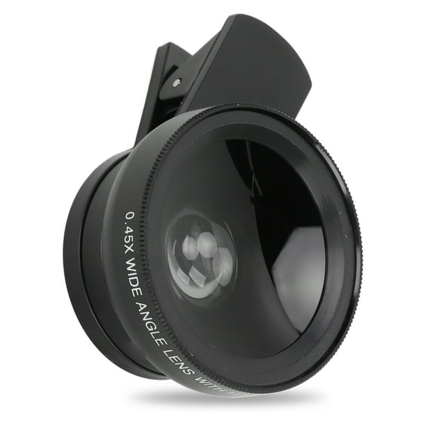 Lente para teléfono 2 en 1 HD profesional con clip universal, gran angular de 0,45X, lente macro de 12,5X para teléfono móvil y tableta, color negro