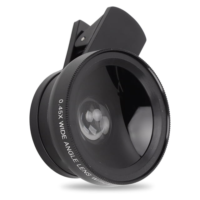 Lente para teléfono 2 en 1 HD profesional con clip universal, gran angular de 0,45X, lente macro de 12,5X para teléfono móvil y tableta, color negro