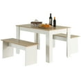 thumbnail image 1 of White Modern Wooden Dining Table with Two Benches, Three Piece Set, Writing Desk, 1 of 7