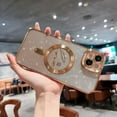 thumbnail image 3 of for iPhone 15 Plus Clear Magnetic Glitter Phone Cases [Compatible with Magsafe],Luxury Love Heart Plating Bling Gradient Sparkle Shockproof Cover for Women Girls,Square/Gold, 3 of 14