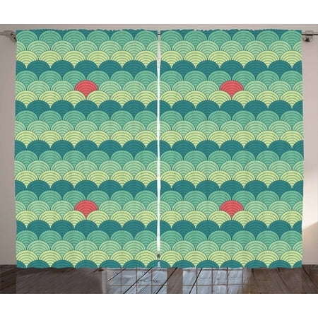 Abstract Curtains 2 Panels Set, Half Circles and Spiral Lines Ocean Waves Inspired Simplistic Pastel Color Design, Window Drapes for Living Room Bedroom, 108W X 96L Inches, Multicolor, by Ambesonne