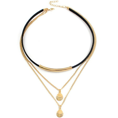Fancyleo 2019 Newest Fashion Shell Pendant Chain, Bohemian Stylish Beach Choker Necklace Vintage Gold Layered Pendant Necklaces Best Gift for Girls and Women(12.6+2.0 inch (Best Women's Jeans 2019)