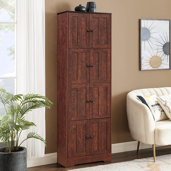 Modern White Tall Storage Cabinet with Doors & 4 Shelves for Living Room, Kitchen, Office, Bedroom, Bathroom - Stylish and Functional Furniture