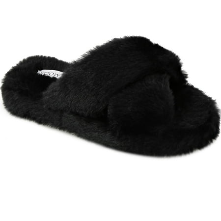 

Women s Comfortable Platform Faux Soft Fur Cross Low Heel Sandal Slipper