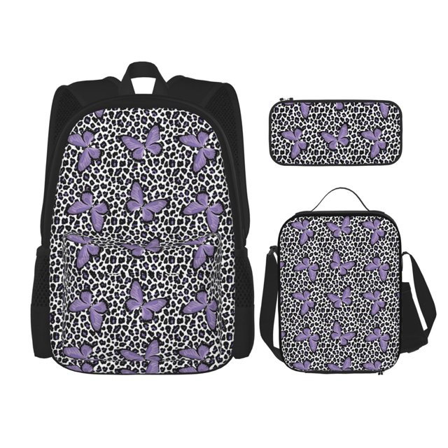 Balery Purple Butterflies Mochila Escolar 3 en 1 para Niños - Mochila Resistente con Lonchera Térmica y Estuche - Mochila Escolar para Niños y Niñas