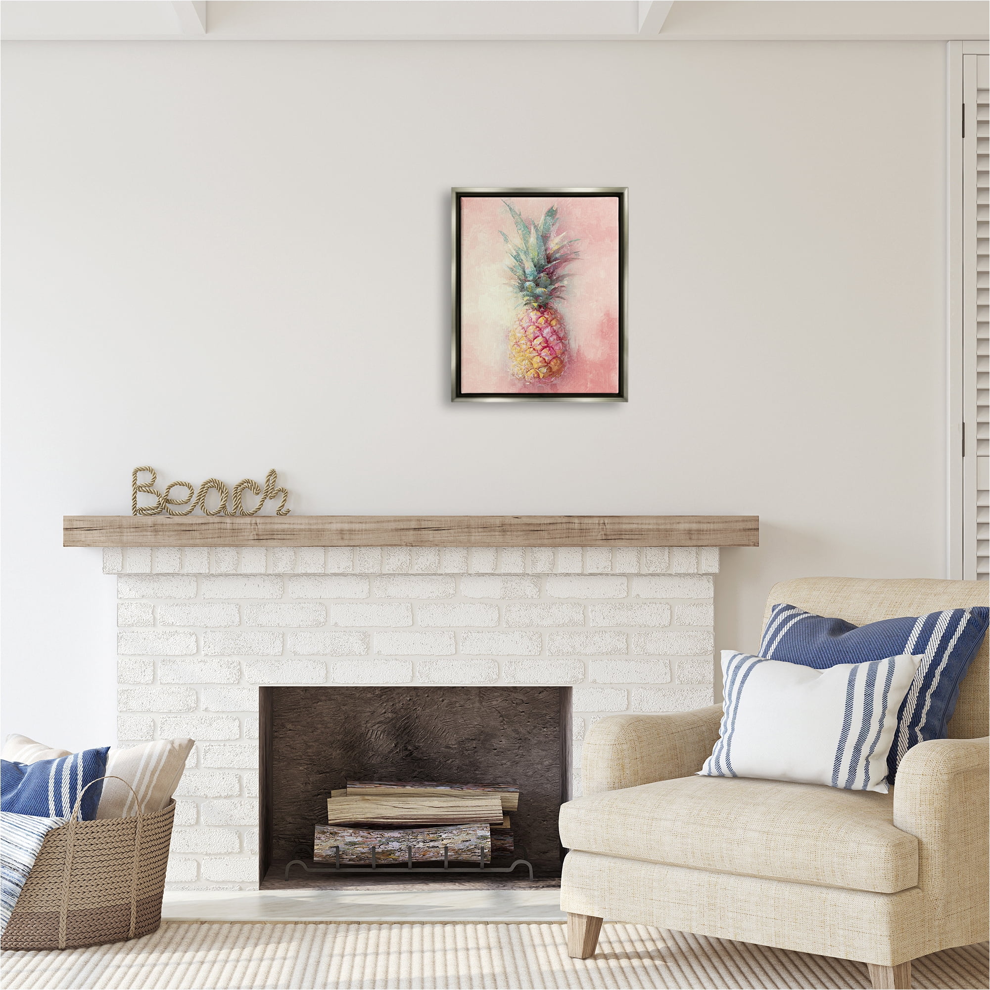 Stupell Industries Tropical Glam Pineapple Food & Beverage Painting Gray Floater Framed Canvas Art Print Wall Art, 17 x 21