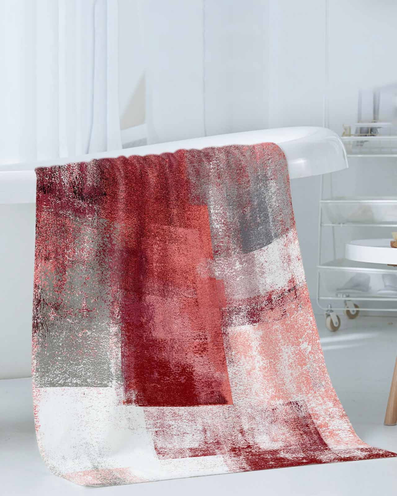 Red Grey Oil Painting Towel Set of 3, Soft Microfiber Bath Towels, Hand Towel, Washcloths, Abstract Modern Street Smear Art Quick-Dry Absorbent Towels for Bathroom Kitchen Hotel Beach Gym Spa