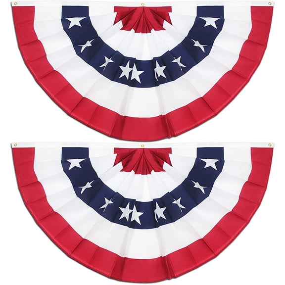 Coolmade 2pcs USA Pleated Fan Flag, 3x6ft American Bunting Flag for 4th of July Independence Day Patriotic Outdoor Decorations
