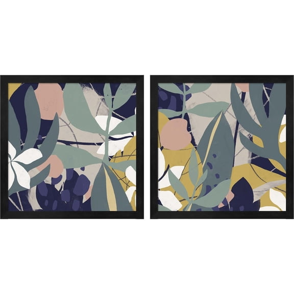 Great Art Now Tropical Attraction by June Erica Vess, 2 Piece Framed Art Set Each 13"W x 13"H