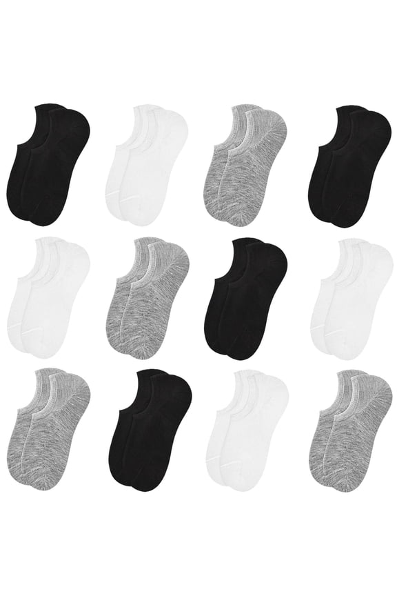 Men No Show Socks 12 Pairs Invisible Socks with Anti-Slip Silicon Flats Loafers Casual Low Cut Socks01 Black+White+Gray Size 8-11