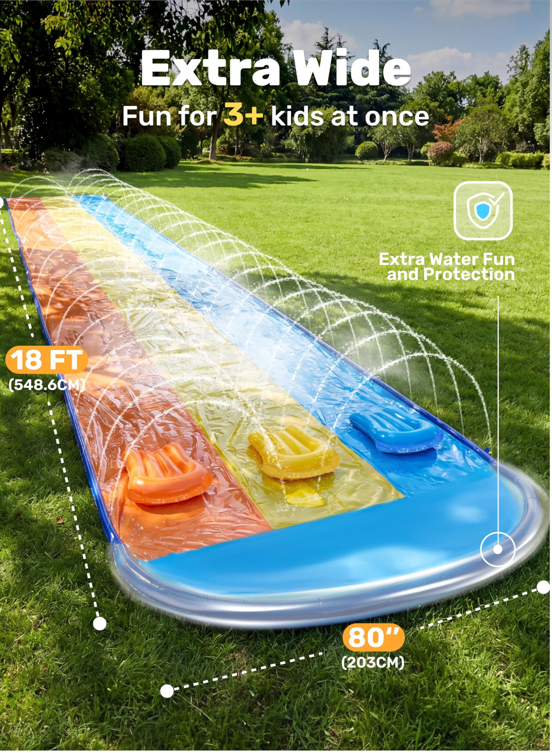 18ft Triple Water Slide with Bodyboards, Backyard Lawn Summer Water Play
