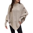 thumbnail image 2 of Pullover Sweaters for Women 2025 Long Batwing Sleeve Turtleneck Button Cable Knit Sweater Tops Fall Winter Outfits, 2 of 6